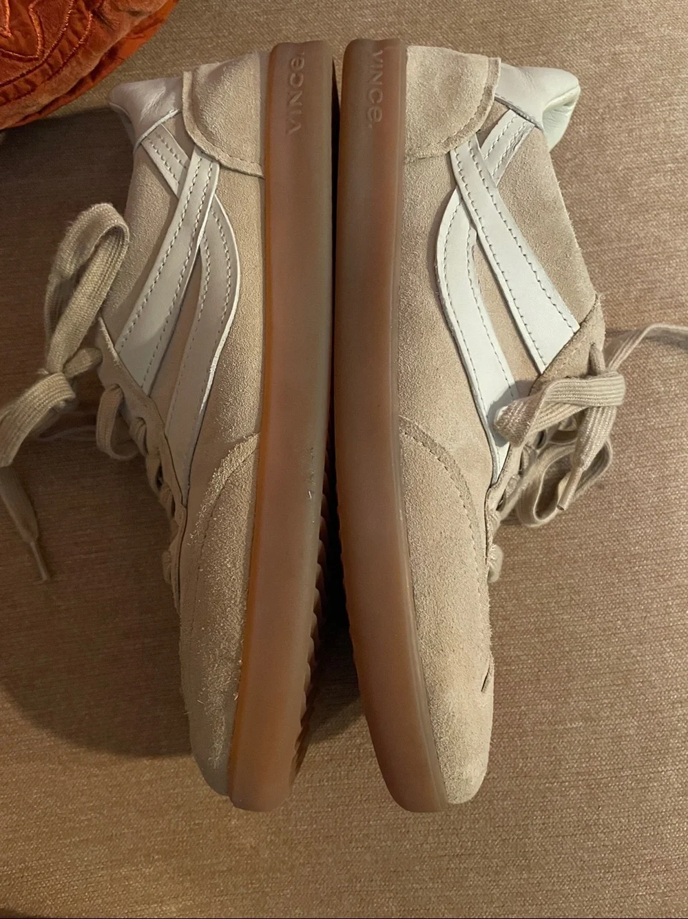 VINCE Oasis Sand suede sneakers with Cream Stripes and Gum Sole 8